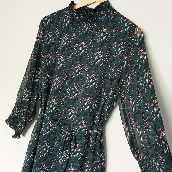 Anthropologie Seen Worn Kept Davina Leopard Belted Midi Dress Hunter Green US 8 - Picture 11 of 16